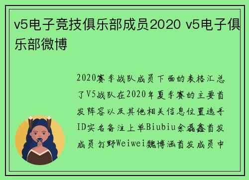 v5电子竞技俱乐部成员2020 v5电子俱乐部微博